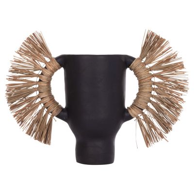 DECORATIVE TABLE VASE ALICA HM4668.01S TERRACOTA IN BLACK COLOR & GRASS--55x19x34Hcm.