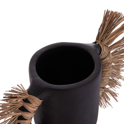 DECORATIVE TABLE VASE ALICA HM4668.01S TERRACOTA IN BLACK COLOR & GRASS--55x19x34Hcm.