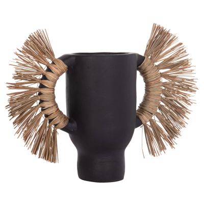 DECORATIVE TABLE VASE ALICA HM4668.01S TERRACOTA IN BLACK COLOR & GRASS--55x19x34Hcm.