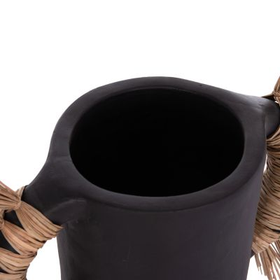 DECORATIVE TABLE VASE ALICA HM4668.01S TERRACOTA IN BLACK COLOR & GRASS--55x19x34Hcm.