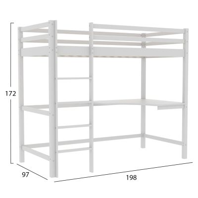 KID'S BUNK BED WITH DESK AKRON HM702.03 PINE WOOD IN WHITE FOR MATTRESS 90x190cm.