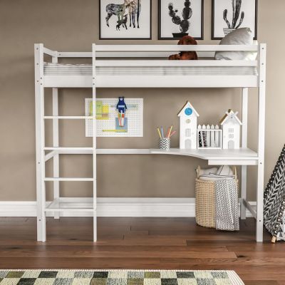 KID'S BUNK BED WITH DESK AKRON HM702.03 PINE WOOD IN WHITE FOR MATTRESS 90x190cm.