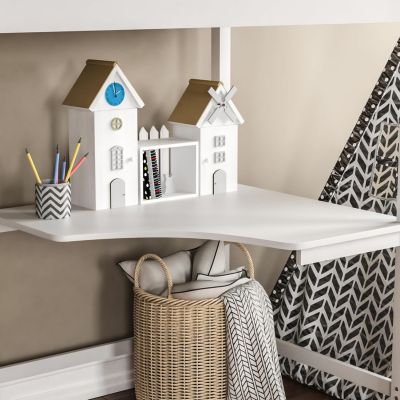 KID'S BUNK BED WITH DESK AKRON HM702.03 PINE WOOD IN WHITE FOR MATTRESS 90x190cm.