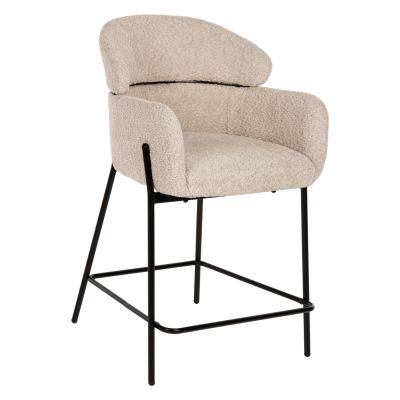 BAR STOOL MEDIUM HEIGHT WOLF HM8584.02 ECRU BOUCLE FABRIC-BLACK METAL LEGS 56x56x96Hcm.