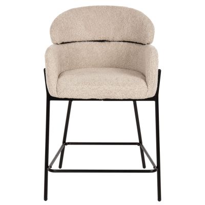 BAR STOOL MEDIUM HEIGHT WOLF HM8584.02 ECRU BOUCLE FABRIC-BLACK METAL LEGS 56x56x96Hcm.