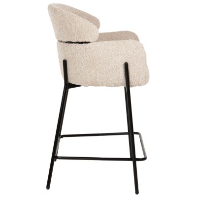 BAR STOOL MEDIUM HEIGHT WOLF HM8584.02 ECRU BOUCLE FABRIC-BLACK METAL LEGS 56x56x96Hcm.