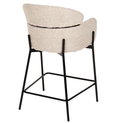 BAR STOOL MEDIUM HEIGHT WOLF HM8584.02 ECRU BOUCLE FABRIC-BLACK METAL LEGS 56x56x96Hcm.