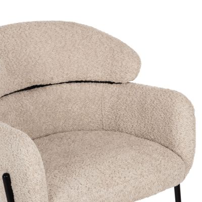 BAR STOOL MEDIUM HEIGHT WOLF HM8584.02 ECRU BOUCLE FABRIC-BLACK METAL LEGS 56x56x96Hcm.