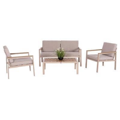 OUTDOOR LOUNGE SET 4PCS SAFIN HM6278.04 ALUMINUM IN CAPPUCCINO--POLYWOOD--OLEFIN FABRIC IN BEIGE