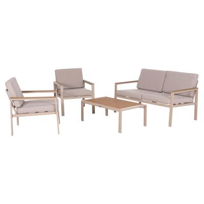 OUTDOOR LOUNGE SET 4PCS SAFIN HM6278.04 ALUMINUM IN CAPPUCCINO--POLYWOOD--OLEFIN FABRIC IN BEIGE