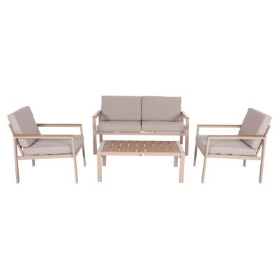 OUTDOOR LOUNGE SET 4PCS SAFIN HM6278.04 ALUMINUM IN CAPPUCCINO--POLYWOOD--OLEFIN FABRIC IN BEIGE