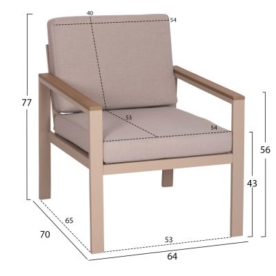 OUTDOOR LOUNGE SET 4PCS SAFIN HM6278.04 ALUMINUM IN CAPPUCCINO--POLYWOOD--OLEFIN FABRIC IN BEIGE