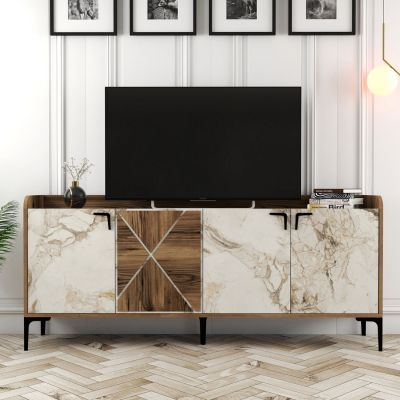 BUFFET MELAMINE WALNUT AND WHITE MARBLE LOOK 180x35x78Ηcm.ΗΜ9433.02