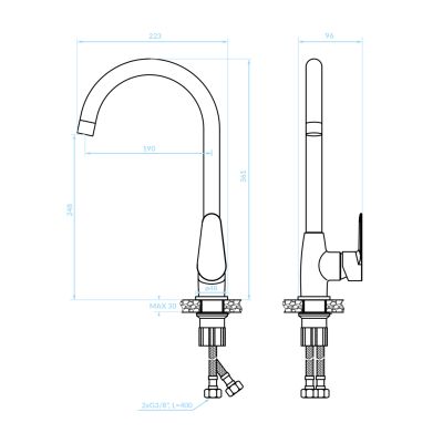 TALL FAUCET FOR KITCHEN COUNTERTOP HM4864 CHROMED-- 36.1Hcm