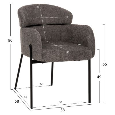 ARMCHAIR WOLF HM8583.01 GREY BOUCLE FABRIC-BLACK METAL LEGS 58x58x80Hcm.