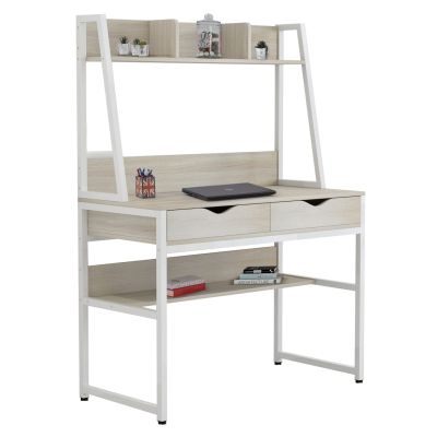 БЮРО С ЕТАЖЕР HM2390.13 МЕЛАМИН В СОНАМА И МЕТАЛНА БЯЛА РАМКА 100x48x139H см.