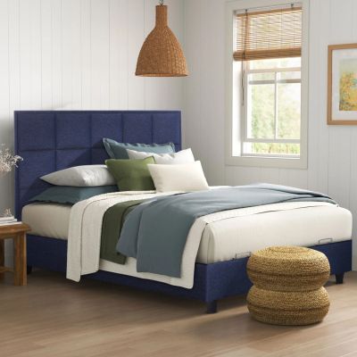 ALBA bed, blue fabric, for mattress 160x200, quilted headboard, with 2 underlays instead of bed boards, storage space