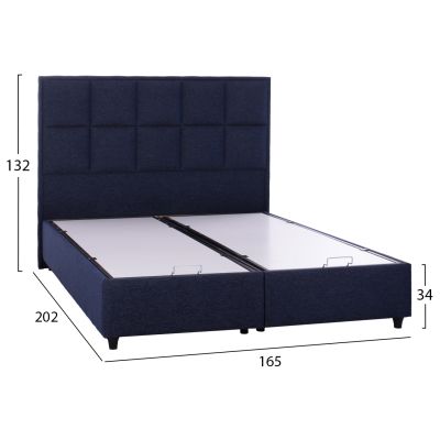 ALBA bed, blue fabric, for mattress 160x200, quilted headboard, with 2 underlays instead of bed boards, storage space