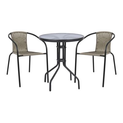OUTDOOR DINING SET 3PCS LIMA HM21110 TABLE & 2 ARMCHAIRS- GREY COLOR