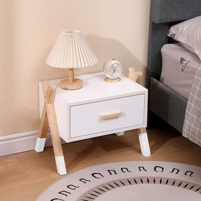 NIGHTSTAND PASCHAL HM2497.03 WHITE MELAMINE-PINE WOOD IN NATURAL COLOR 46x30x38Hcm.