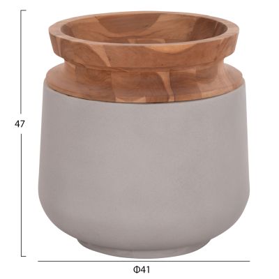 DECORATIVE FLOOR VASE LINTER HM4662.03L FIBER CEMENT IN GREY--TEAK WOOD Φ41x47Hcm.