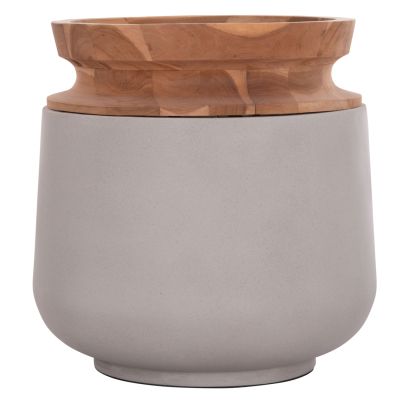 DECORATIVE FLOOR VASE LINTER HM4662.03L FIBER CEMENT IN GREY--TEAK WOOD Φ41x47Hcm.