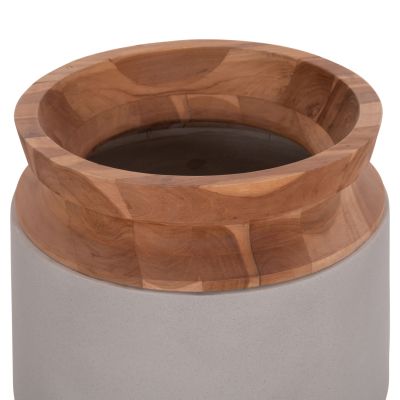 DECORATIVE FLOOR VASE LINTER HM4662.03L FIBER CEMENT IN GREY--TEAK WOOD Φ41x47Hcm.