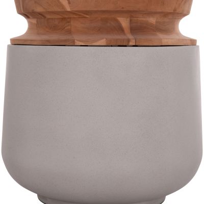 DECORATIVE FLOOR VASE LINTER HM4662.03L FIBER CEMENT IN GREY--TEAK WOOD Φ41x47Hcm.