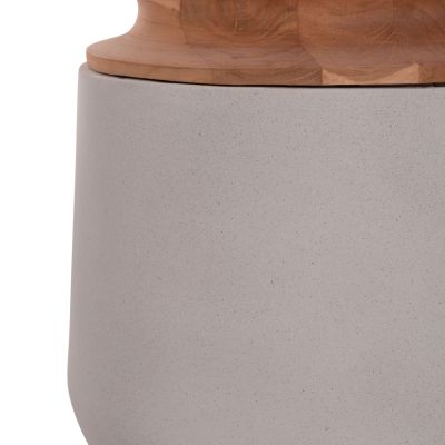 DECORATIVE FLOOR VASE LINTER HM4662.03L FIBER CEMENT IN GREY--TEAK WOOD Φ41x47Hcm.