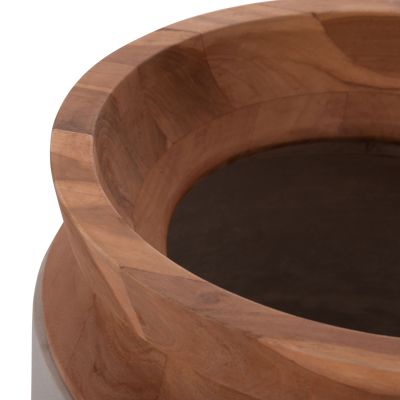 DECORATIVE FLOOR VASE LINTER HM4662.03L FIBER CEMENT IN GREY--TEAK WOOD Φ41x47Hcm.