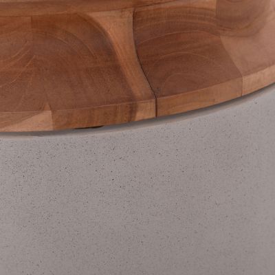 DECORATIVE FLOOR VASE LINTER HM4662.03L FIBER CEMENT IN GREY--TEAK WOOD Φ41x47Hcm.