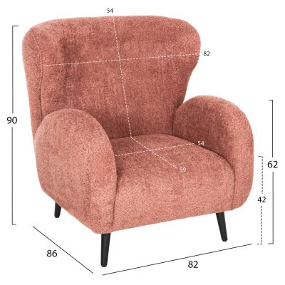 ARMCHAIR KRYLY HM9593.02 PINK BOUCLE FABRIC-BLACK WOODEN LEGS 83x87x89Hcm.