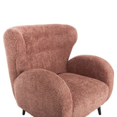 ARMCHAIR KRYLY HM9593.02 PINK BOUCLE FABRIC-BLACK WOODEN LEGS 83x87x89Hcm.