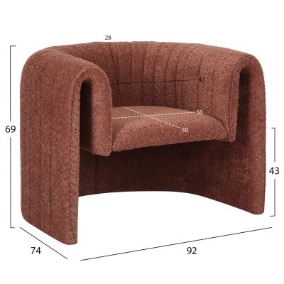 ARMCHAIR RIKER HM9682.02 METAL FRAME-BRICK RED BOUCLE FABRIC 92x74x69Hcm.