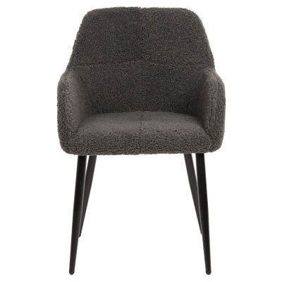 ARMCHAIR SHELLY HM8591.01 TEDDY FABRIC IN GREY-BLACK METAL LEGS 57x55x87Hcm.
