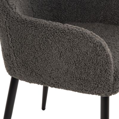 ARMCHAIR SHELLY HM8591.01 TEDDY FABRIC IN GREY-BLACK METAL LEGS 57x55x87Hcm.