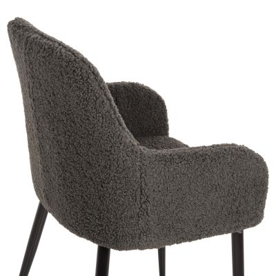 ARMCHAIR SHELLY HM8591.01 TEDDY FABRIC IN GREY-BLACK METAL LEGS 57x55x87Hcm.