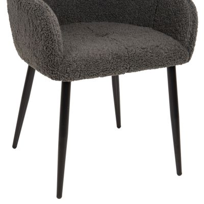 ARMCHAIR SHELLY HM8591.01 TEDDY FABRIC IN GREY-BLACK METAL LEGS 57x55x87Hcm.