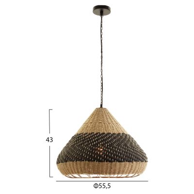 CEILING PENDANT LAMP HM4354 NATURAL RATTAN-PAPER ROPE-NATURAL&BLACK COLOR Φ54x42-145Hcm.