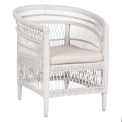 ARMCHAIR MALAWI HM9635.02 MAHOGANY WOOD WITH RATTAN IN WHITE-WHITE CUSHION 80x70x86Hcm.