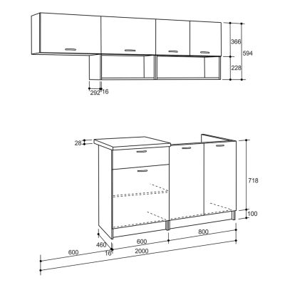 KITCHEN COMPOSITION RODNEY HM2440.10 GREY MELAMINE WITH WHITE COUNTERTOP 200x46-29,2cm.