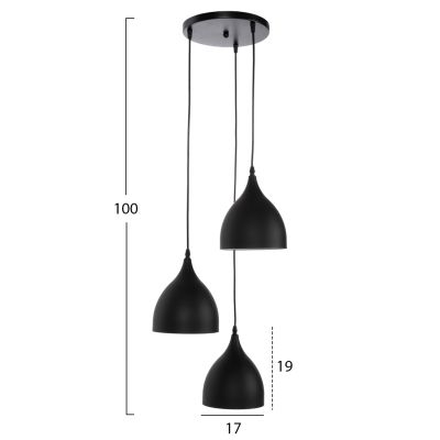CEILING PENDANT LAMP HM4137 3-LIGHT BLACK METAL Φ33x33-115Hcm.
