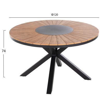 OUTDOOR ROUND TABLE MORIL HM6041.01 ALUMINUM IN ANTHRACITE-POLYWOOD IN NATURAL WOOD Φ120cm.