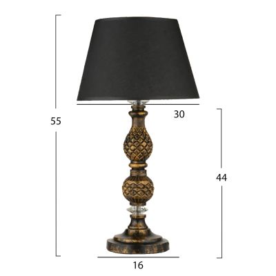 TABLE LAMP PATINATED GOLD CARVED PILLAR BLACK CAP Φ30x55Hcm.HM7665.02