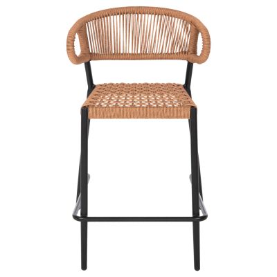 BAR STOOL MEDIUM HEIGHT EULO HM6087.03 ALUMINUM BLACK-SYNTHETIC RATTAN 60x56,5x99Hcm.