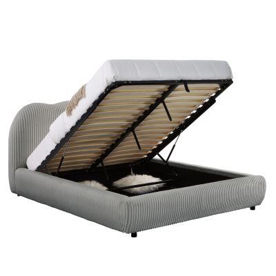DOUBLE BED WITH STORAGE SPACE KALLY HM729.01 GREY FEAUX FUR FABRIC--MATTRESS 160x200cm.