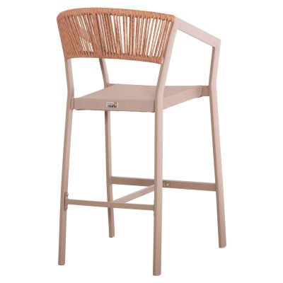 BAR STOOL ALUMINUM CHAMPAGNE HM5892.13 MEDIUM HEIGHT WITH ARMS-RATTAN & TEXTLINE 55x56.5x99Hcm.
