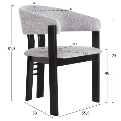 DINING CHAIR ZARRA HM9970.02 RUBBERWOOD IN BLACK-LIGHT GREY FABRIC 55,5x59x81,5Hcm.