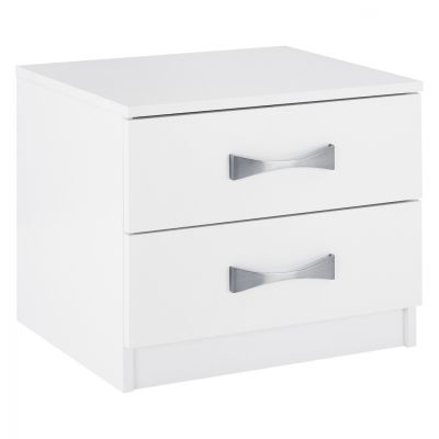 NIGHT STAND WITH 2 DRAWERS AND SILVER HANDLE HM2235.05 ΛΕΥΚΟ 48x40,5x41,5Ycm.