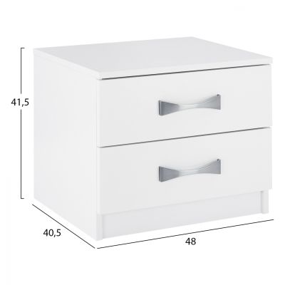 NIGHT STAND WITH 2 DRAWERS AND SILVER HANDLE HM2235.05 ΛΕΥΚΟ 48x40,5x41,5Ycm.